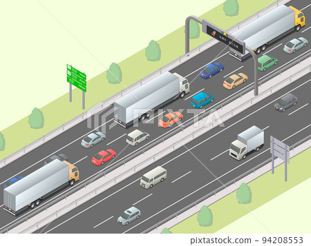 Isometric image of a congested highway (green space) 94208553