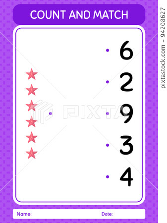 Count and match game with seastar. worksheet for preschool kids, kids activity sheet Count and match game with seastar. worksheet for preschool kids, kids activity sheet 94208627