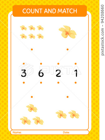 Count and match game with flower. worksheet for preschool kids, kids activity sheet Count and match game with flower. worksheet for preschool kids, kids activity sheet 94208660