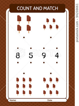 Count and match game with ice cream. worksheet for preschool kids, kids activity sheet Count and match game with ice cream. worksheet for preschool kids, kids activity sheet 94208661