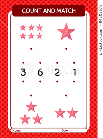 Count and match game with seastar. worksheet for preschool kids, kids activity sheet Count and match game with seastar. worksheet for preschool kids, kids activity sheet 94208678
