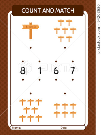 Count and match game with sign board. worksheet for preschool kids, kids activity sheet Count and match game with sign board. worksheet for preschool kids, kids activity sheet 94208680