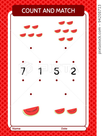Count and match game with watermelon. worksheet for preschool kids, kids activity sheet Count and match game with watermelon. worksheet for preschool kids, kids activity sheet 94208713