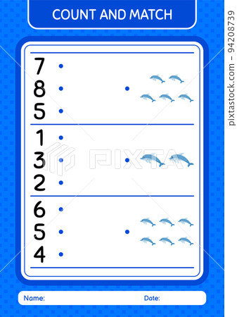 Count and match game with dolphin. worksheet for preschool kids, kids activity sheet Count and match game with dolphin. worksheet for preschool kids, kids activity sheet 94208739