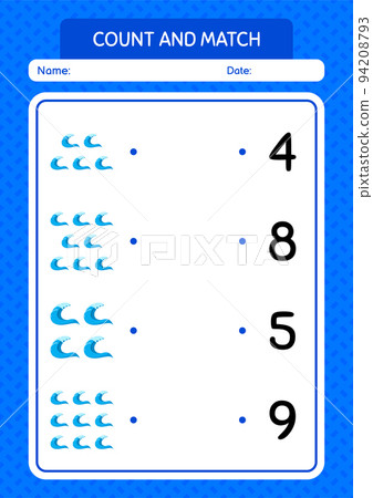 Count and match game with waves. worksheet for preschool kids, kids activity sheet Count and match game with waves. worksheet for preschool kids, kids activity sheet 94208793
