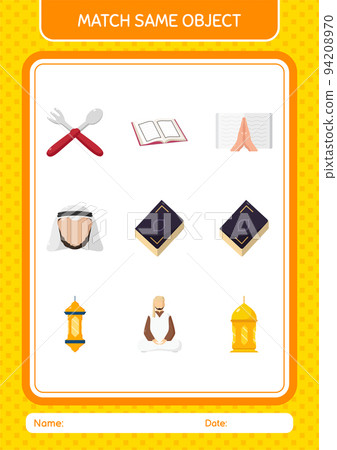 Match with same object game ramadan icon. worksheet for preschool kids, kids activity sheet 94208970