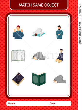 Match with same object game ramadan icon. worksheet for preschool kids, kids activity sheet Match with same object game ramadan icon. worksheet for preschool kids, kids activity sheet 94208976