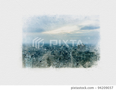 Shinjuku skyscrapers drawn with watercolors, illustrations of Nishi-Shinjuku, illustrations of office buildings, Japanese paintings of buildings 94209037