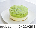 Shine Muscat no-bake cheesecake taken in bright natural light Horizontal position White background 94210294