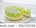 Shine Muscat no-bake cheesecake taken in bright natural light Horizontal position White background 94210298