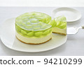 Shine Muscat no-bake cheesecake taken in bright natural light Horizontal position White background 94210299