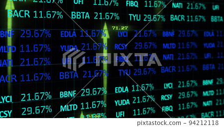 Image of stock market with arrows on black background Image of stock market with arrows on black background 94212118