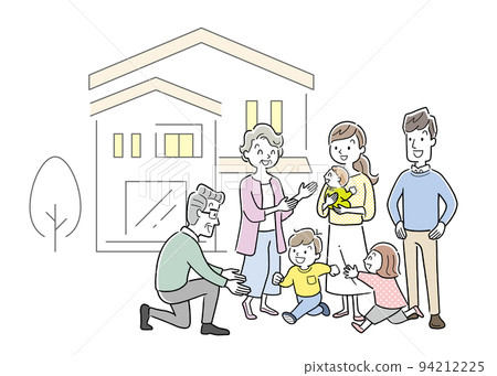 矢量圖素材：3代家庭和房子，獨立屋 94212225