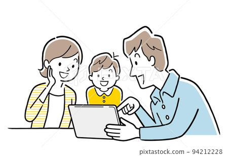 矢量圖素材：享受觀看平板電腦的家庭 94212228