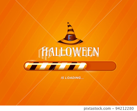 Halloween loading bar, horror holiday load indicator for party countdown, vector orange background. Halloween loading bar with witch hat decoration for autumn holiday greeting card or web page loading 94212280