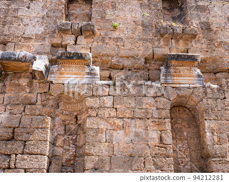 Remained architectural details of Nymphaeum in Aspendos, Turkey Remained architectural details of Nymphaeum in Aspendos, Turkey 94212281