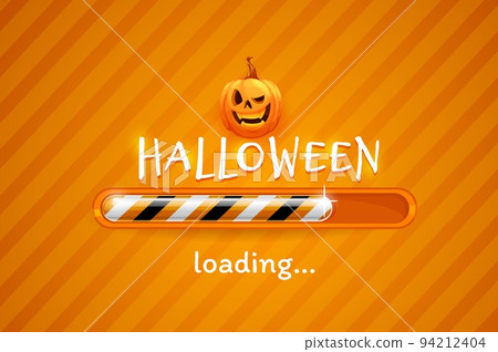 Halloween loading bar with pumpkin lantern, holiday party countdown vector background. Halloween trick or treat night greeting card or party invitation poster with horror pumpkin skull 94212404