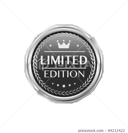 Limited edition silver badge and premium label. Limited edition product quality warranty seal or icon, authenticity guarantee metal vector label. Premium product quality certificate silver badge Limited edition silver badge and premium label. Limited edition product quality warranty seal or icon, authenticity guarantee metal vector label. Premium product quality certificate silver badge 94212422