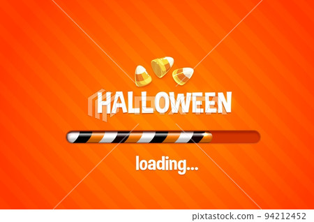 Halloween loading bar, holiday party orange background, vector banner. Halloween load progress bar line with trick or treat sweet candy for greeting card or holiday web interface and party poster 94212452