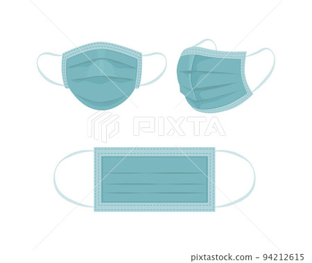 Medical mask, side view and front view. A mask to protect against viruses. A means of protection against the spread of viruses. Vector illustration isolated on a white background 94212615