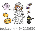 A loose illustration of a girl wearing a mummy costume for Halloween 94213630
