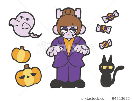 A loose illustration of a girl wearing a Frankenstein costume for Halloween 94213633