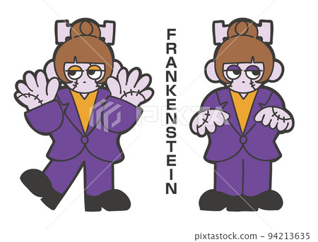 A loose illustration of a girl wearing a Frankenstein costume for Halloween A loose illustration of a girl wearing a Frankenstein costume for Halloween 94213635
