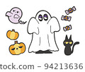 A loose illustration of a girl wearing a ghost costume for Halloween 94213636