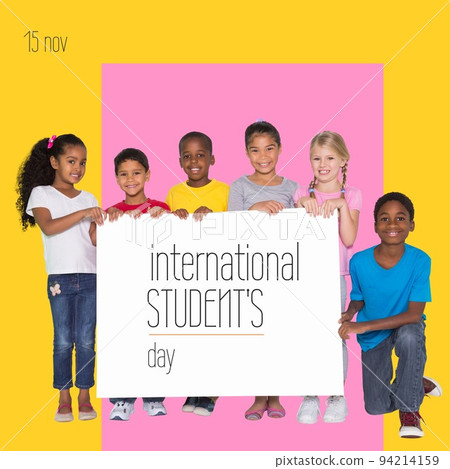 Composition of international student's day text over diverse schoolchildren Composition of international student's day text over diverse schoolchildren 94214159