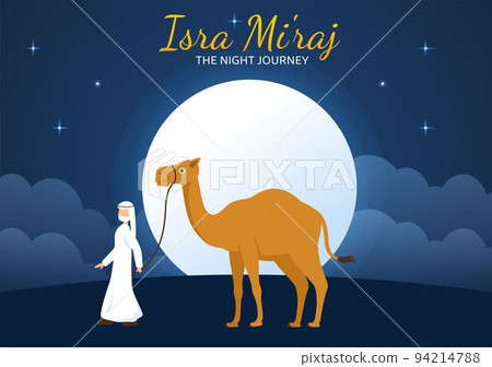 Happy Isra Miraj Nabi Muhammad SAW Template Hand Drawn Cartoon Flat Illustration Suitable for Greeting Card, Poster and Banner 94214788