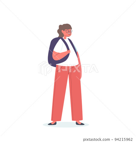 Cheerful Schoolgirl Character with Backpack Isolated on White Background. Schooler Girl with Rucksack with Happy Face 94215962