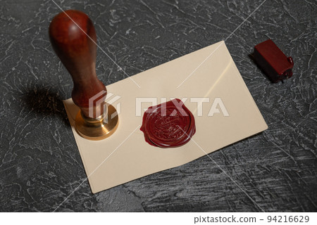 Notary's public pen and stamp on testament and last will. Notary public tools 94216629