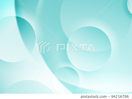 Cyan blue waves and glossy circles abstract geometric background 94216786