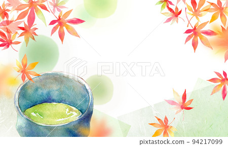 Autumn leaves and matcha green tea background material watercolor Autumn leaves and matcha green tea background material watercolor 94217099