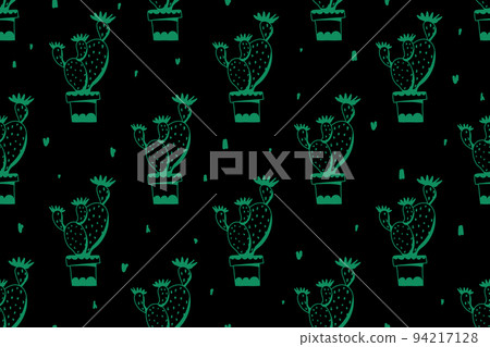 Cacti seamless pattern. Vector background with desert plants. Doodle illustration. Cacti seamless pattern. Vector background with desert plants. Doodle illustration. 94217128