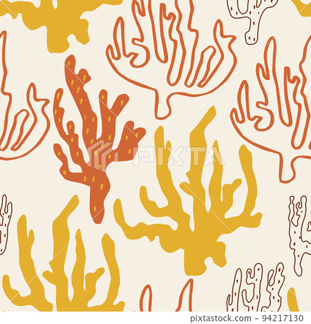 Coral seamless pattern. Matisse art style random organic shapes in freehand. Floral art. Boho Decor. Vector illustration. Coral seamless pattern. Matisse art style random organic shapes in freehand. Floral art. Boho Decor. Vector illustration. 94217130