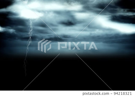 Stormy dark sky with lightning bolt 94218321