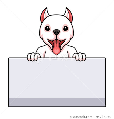 Cute dogo argentino dog cartoon holding blank sign 94218950