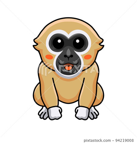 Cute white handed gibbon monkey cartoon sitting Cute white handed gibbon monkey cartoon sitting 94219008