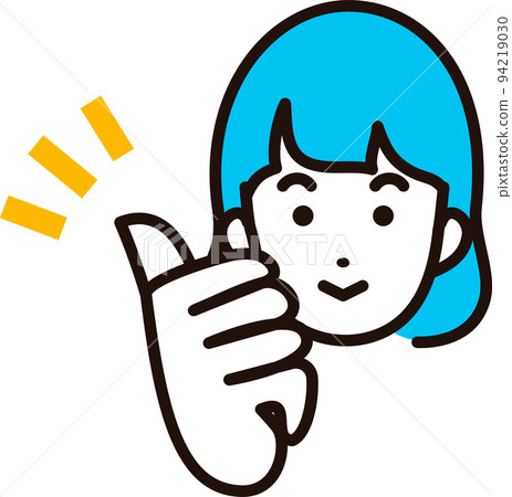 Illustration of a woman doing a thumbs up person icon good smile hand simple line drawing illustration material 94219030