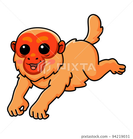 Cute bald uakari monkey cartoon jumping	 94219031
