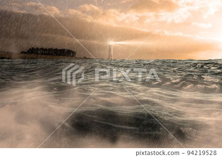 Stormy sea with lighthouse 94219528