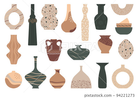 Ceramic, vases, earthenware bowls. A set of ceramic jugs and vases. Collection of decorative elements of vases for interior. 94221273