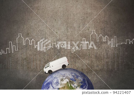 Illustration of van on globe 94221407