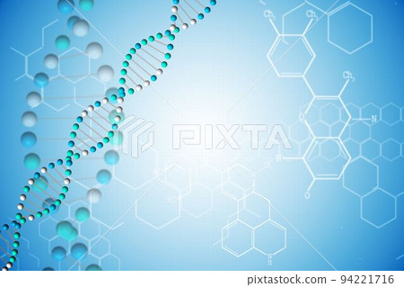 DNA helix in blue with chemical structures 94221716