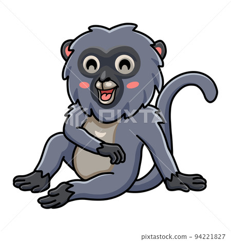 Cute dusky leaf monkey cartoon sitting	 94221827