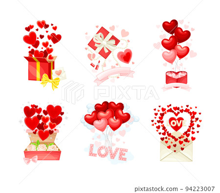 Happy Valentine s Day with Heart and Rose Bud Vector Composition Set 94223007