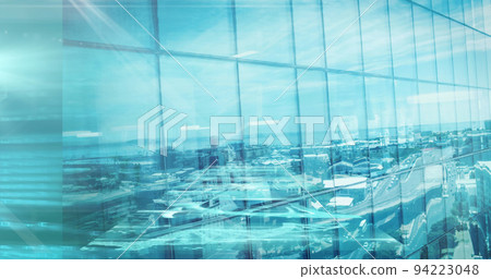 Image of medical data processing over modern building and cityscape 94223048