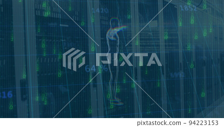 Image of digital data processing over server room 94223153