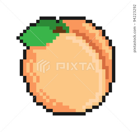 Pixel icon. Peach, apricot fruit. Exotic fruit. Autumn harvest. Simple retro game vector isolated on white background 94223292